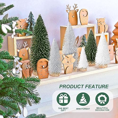 6pcs Mini Christmas Trees Decorations Small Bottle Brush Trees,Artificial Tabletop Christmas Tree for Indoor Outdoor Home Room Party Gift (Green, Silver, White)