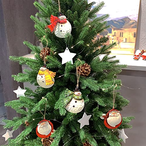 Crafjie 5 Pack Rustic Metal Double-Sided Christmas Tree Ornaments Tin Santa Snowman Decorations Hanging Pendants Ornaments Christmas Hanging Ornament Xmas Holiday Decor