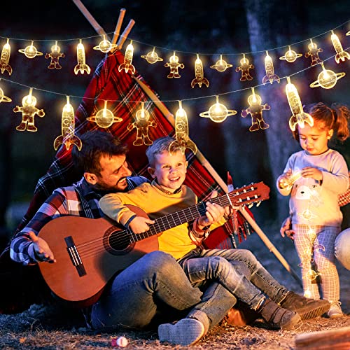 20 LED Children's Room LED String Light Astronaut Spaceship Rocket Pendants Holiday Party Lights Wall Window Nursery or Kids room Decor Wedding Around the Garden Party Patio Christmas (Warm White)