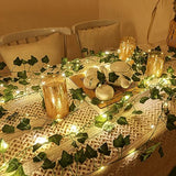 2 Pack 6.56 Ft Green Ivy Leaves Fairy String Lights Battery Operated, 40 LEDs Battery Powered Artificial Garland Plant Vine Fairy Light for Bedroom Wedding Party Holiday Patio Decor（Warm White）