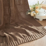 CozeCube Check Knit Throw Blanket, Light Brown Checkered Throw for Couch, Decorative Christmas Soft Cozy Warm Knitted Blanket for Bed Sofa Living Room, 50"X60"