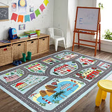 LIVEBOX Large Playroom Rug 5'x7' Kids Play Mat for Classroom, Road Traffic Carpet for Boys Girls Playing Cars Toys, City Life Nursery Car Rug for Toddlers Bedroom Kids Room