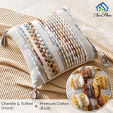 AmHoo Set of 2 Chenille Striped Textured Boho Throw Pillow Covers Aesthetic with Tassels Woven Decorative Pillow Case for Couch Bed Sofa Bedroom Modern Funky 18 x 18-Inch Brown