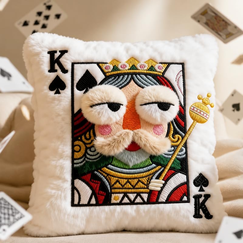 14x12inches Poker Card Throw Pillow Plush Toy,3D Embroidered Playing Card Decorative CushionPillow,Soft Stuffed Throw Pillow for Sofa Bed Home Decor & Gift,Valentines Pillow (King of Spades)