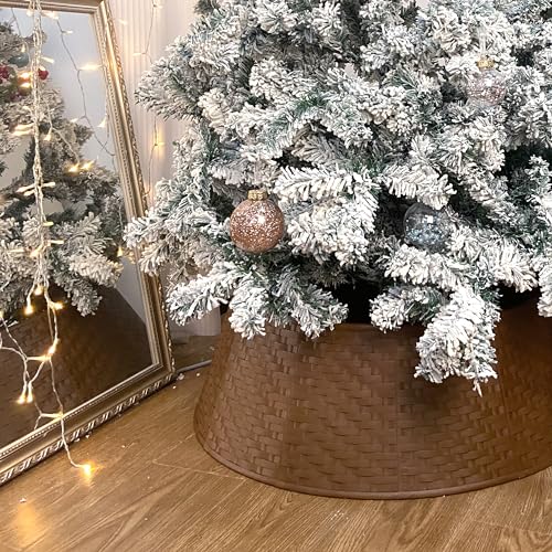 Blissun Christmas Tree Collar, 28.7" D Round Plastic Christmas Tree Ring, Christmas Tree Skirt for Artificial Christmas Trees Decoration (Brown)