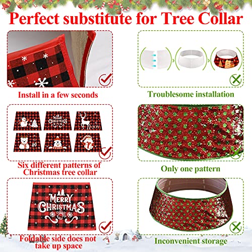 OurWarm Christmas Tree Collar Buffalo Plaid Christmas Tree Ring, Hexagon Fabric Collapsible Tree Skirt with 6 Patterns for Christmas Xmas Holiday Tree Decorations