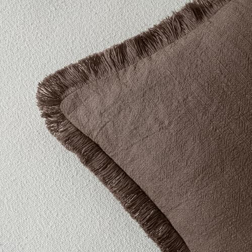 MIULEE Boho Linen Fringe Decorative Fall Pillow Covers Reddish Brown 26x26