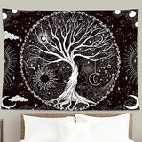 Wonrizon Tree of Life Tapestry,Black and White Galaxy Space Tapestries Aesthetic Psychedelic Wall Hanging decor for Living Room Bedroom (51.2" x 59.1")