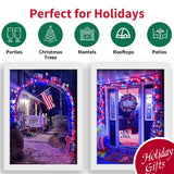 LAMPHOME 50 LED Outdoor Red White Blue Patriotic Lights, 16 FT Mini String Light with 9 Modes & 6 Hour Timer, Waterproof Battery Operated for Independence Day Holiday Memorial Day Party Decor