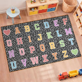 Dunzy 4.92 x 7.55 ft Classroom Rug Composition Notebook Alphabet Rug Pastel Back to School Reading Calming Corner Decor Composition Carpet for Teaching and Playroom