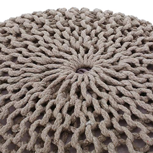 Nahunta Knitted Round Pouf - Cotton - Brown