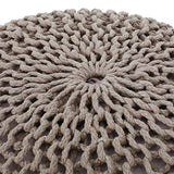 Nahunta Knitted Round Pouf - Cotton - Brown