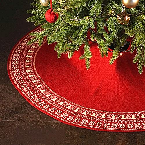 Dremisland Christmas Tree Skirt Luxury Cable Knitted Thick Rustic Xmas Tree Decoration Red Tree Skirt with Snowflake Xmas Tree Farmhouse Christmas Decor Holiday Home Party Decor (36inch/90cm, Red)
