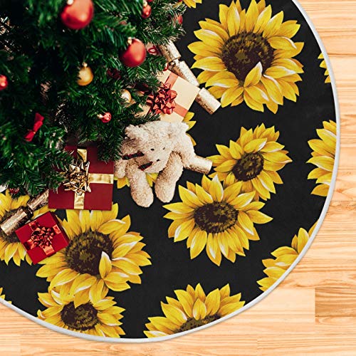 Moudou Sunflower Tree Skirt Xmas Tree Skirts Mat for Holiday Party Indoor Outdoor Home Office Decoration, 36 Inch