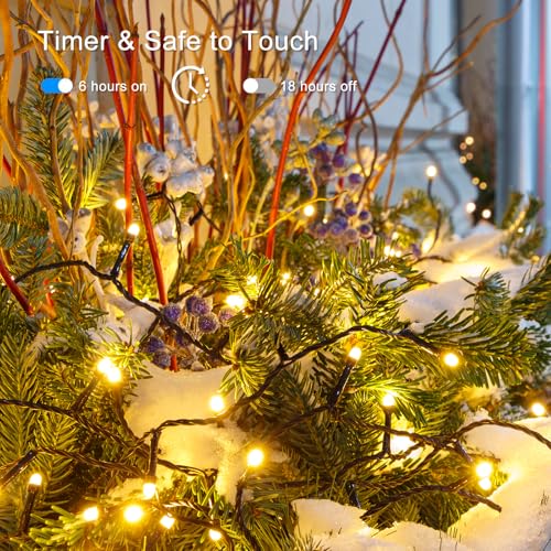 Upgraded 4Pack 160FT 400 LED Battery Operated Christmas String Lights Outdoor/Indoor, Timer & 8 Modes with Green Wire Christmas Tree Lights, Waterproof Fairy Lights for Xmas Tree Garden(Warm White)