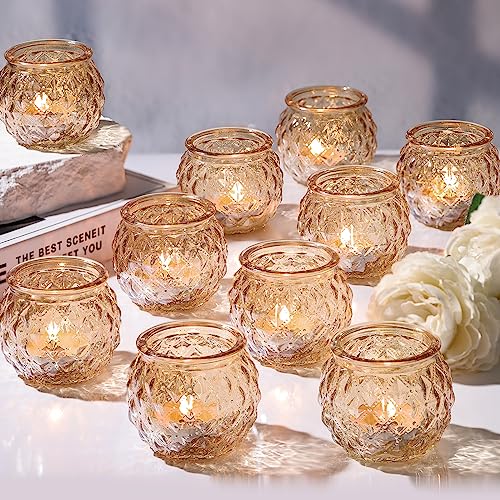 24 Pcs Gold Votive Candle Holders Round Glass Candle Holders Bulk