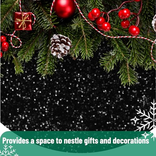 Mr. Pen- Christmas Tree Skirt, 48 inch, Black Sequin Tree Skirt | Christmas Skirt Tree