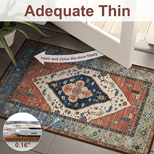 Washable Rug Runners for Hallways, 2x6 Rug Runners Vintage Tribal Medallion Bathroom Kitchen Runner Rugs with Rubber Backing, Boho Hallway Runner Rug for Bedroom Entryway Laundry Room