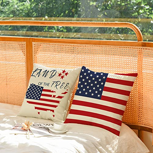 YeeJu Set of 4 Patriotic Throw Pillow Covers 18x18 4th of July Pillow Covers American Flag Fourth of July Memorial Day Independence Day Red White Blue Veteran Pillow Cases for Home Outdoor Decoration
