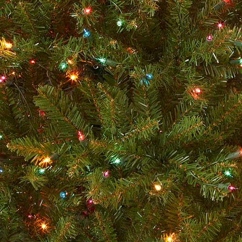 National Tree Company 4.5 ft Pre-Lit Dunhill Fir Artificial Christmas Tree, 450 Multicolor Lights, 763 Tips, Includes Stand, Green