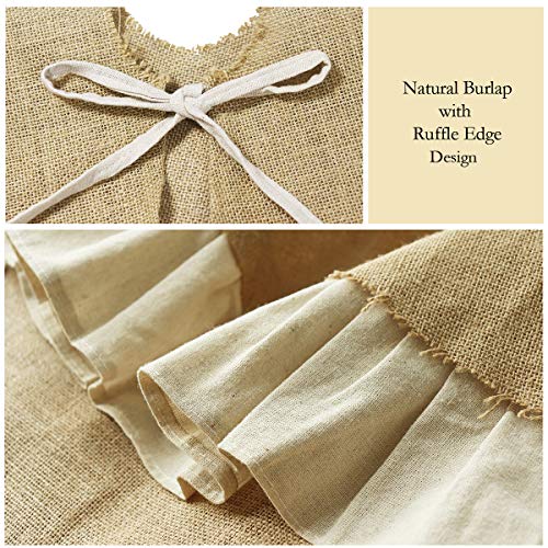 Christmas Tree Skirt, 48 inches Natural Burlap Jute with Ruffle Edge, Rustic Xmas Holiday Decoration