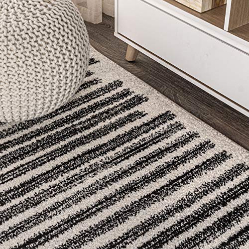 JONATHAN Y Khalil Modern Berber Stripe Cream/Black Runner Rug, 2x14, Contemporary, Bohemian, Easy-Cleaning for Living Room, Bedroom, Kitchen, Pet Friendly, Non-Shedding (MOH207A-214)