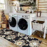 Lahome Floral Washable Runner Rug - 2x6 Runners for Hallways Non-Slip Low-Pile Kitchen Rug, Black Paisley Print Carpet for Laundry Bedroom Entryway （(2’X 6’, Blacak)