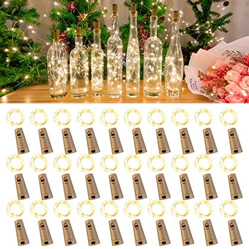 Etinga 30 Pack Wine Bottle Lights with Cork, 20 LEDs, 6.6 Ft, Fairy Mini String Lights for DIY Jar Halloween, Christmas, Party Decoration, Wedding Listing (30 Pack, Warm White)