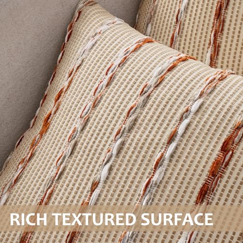 Boho Decorative Throw Pillow Covers Rust Stripe 18x18 Inch Set of 2