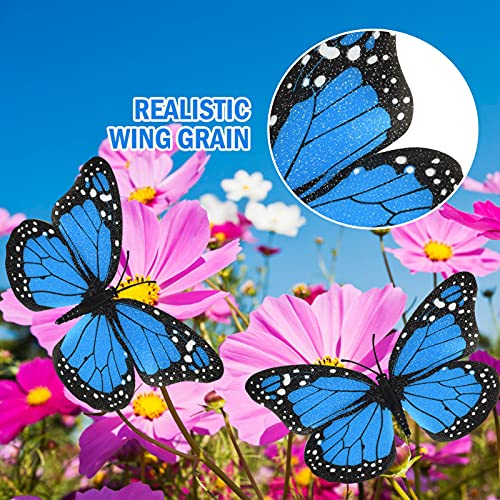 AQUEENLY Monarch Butterfly Decoration 4.72'' Blue Butterflies for Crafts Premium Fake Butterflies Wall Decor for Room, Home, Wedding, Party (12 Pcs)