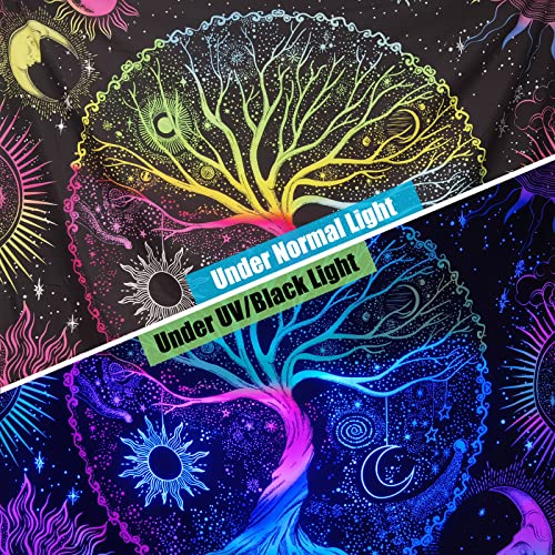 AACKart Blacklight Tapestry for Bedroom - Spiritual Tree of Life Wall Tapestry Glow in the Dark Wall Hanging 59.1 x 51.2 inches
