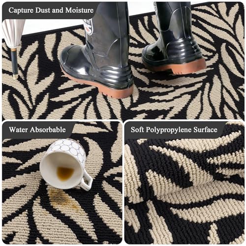 Indoor Door Mat 32"x48", Absorbent Muddy Mats for Dogs, Low-Profile Entrance Large Welcome Mat with Non-Slip Rubber Backing, Washable Runner Carpet for Hallway,Entryway,Kitchen(Black)
