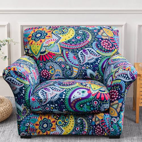 FORCHEER Armchair Slipcovers 2 Piece Printed Sofa Couch Covers with 1 Separate Cushion Couch Covers Washable Bohemia Style Sofa Slipcover with Elastic Bottom for Living Room (Armchair, Styles 1)