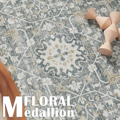jinchan 6x9 Vintage Floral Area Rug, Washable Non Slip, Gray Multi