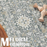 jinchan 6x9 Vintage Floral Area Rug, Washable Non Slip, Gray Multi