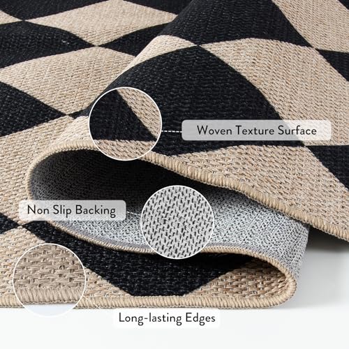 Lahome Checkered Easy Jute 3x5 Entryway Front Porch Rug, Black Diamond Indoor Outdoor Patio Layering Rug, Washable Farmhouse Neutral Non Slip Non Shedding Door Carpet for Backyard Blacony