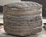Signature Design Ashley Chevron Handmade Woven Denim Pouf and Decorative Pouf Bundle, Blue and White