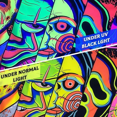 ARTCREATOR Black Light Art Halloween Wall Decor Trippy Blacklight Horror Face Tapestry, UV Reactive Tapestries Glow in The Dark Party Tapestry for Bedroom, Living Room (29" x 37")