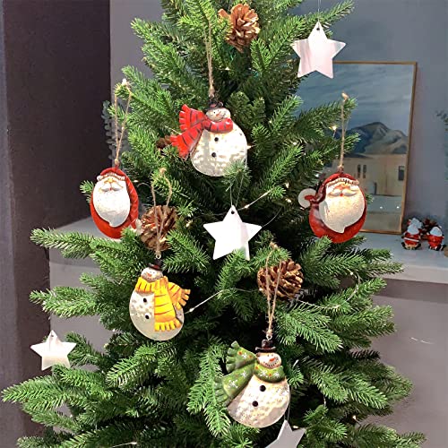 Crafjie 5 Pack Rustic Metal Double-Sided Christmas Tree Ornaments Tin Santa Snowman Decorations Hanging Pendants Ornaments Christmas Hanging Ornament Xmas Holiday Decor