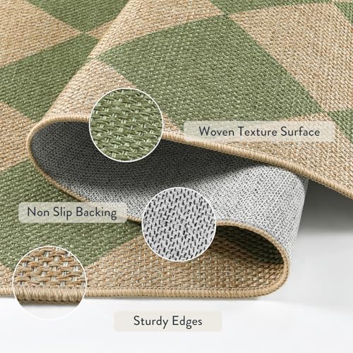 Lahome Checkered Easy Jute 5x7 Area Rug, Outdoor Patio Rugs Washable Green