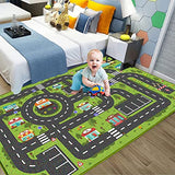 Road Rug for Kids, 2'7" x 3'11", Toy Car Play Rug Mat Carpet with Construction Town Style in Playroom Children Bedroom, Educational City Rugs for Boys Aged 3-12 Years Old