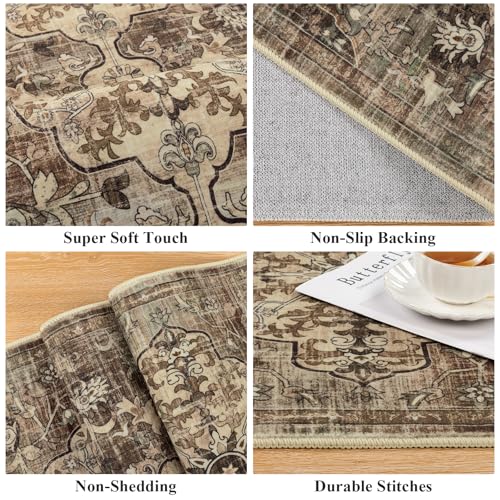 Pauwer Hallway Runner Rug 2x10, Washable Kitchen Runner, Green and Brown