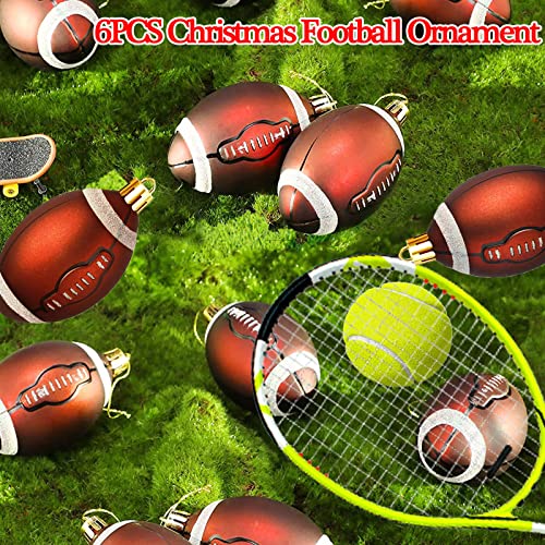 6Pcs Classic Football Baseball Xmas Ball Ornaments, Collection Sports Theme Tree Decor, Christmas Tree Skirt Decoration Supplies (Red)