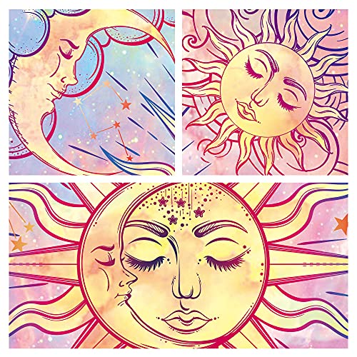 Ohjijinn Pastel Pink Burning Sun Tapestry - Mystic Celestial Sun and Moon with Stars - Psychedelic Hippy Tie Dye Wall Hanging for Party Home Decor (Pastel, 51.2" x 59.1")