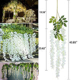 WEISPARK Fake Hanging Flowers - 12 Pieces 3.75 Feet/Piece Artificial Wisteria Vine Ratta Hanging Garland Silk Flowers for Home Party Wedding Decor (White)