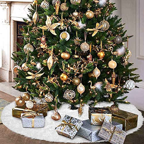 Hommtina Christmas Tree Skirt 48 Inches White Tree Skirt,Christmas Tree Decorations Faux Fur Tree Skirt for Xmas Holiday Home Party Decorations Ornaments(White)