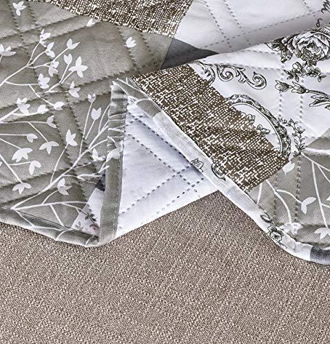 Brilliant Sunshine Pink Rose and Grey Toile Couch Cover, Patchwork Design, Sofa Cover for Dogs, Slip Resistant Furniture Protector with Strap, Washable Slipcover for Kids and Pets (70" seat)