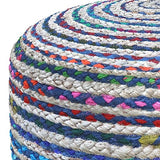SIMPLIHOME Margo Round Pouf 20 in Wide Handwoven Jute and Cotton Braided Ottoman in Multi-Blue, Boho-Style Footstool or Extra Seating for Living Room with Polystyrene Bead Filling, Assembled