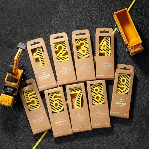 PHD CAKE 2.76 Inch Number 3 Construction Birthday Candles, Yellow and White Stripes Number Candles, Cake Number Candles, Party Celebration, Style Candle