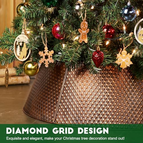 FORUP Metal Christmas Tree Collar, 20.8"/27.5" Inner Diameter Ring, Base Cover for Trees Up to 7.5Ft, Skirt Base Stand Protection from Pets (Bronze)
